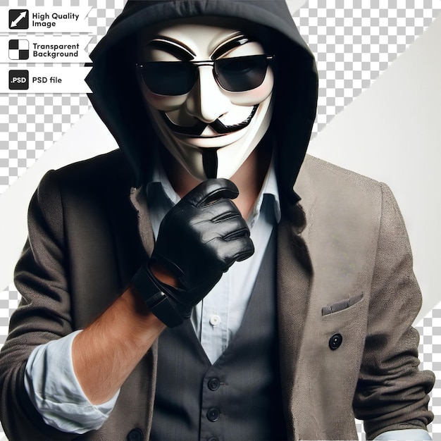 PSD psd man with anonymous mask on transparent background with editable mask layer