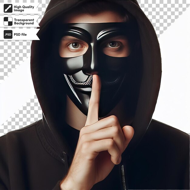 PSD psd man with anonymous mask on transparent background with editable mask layer