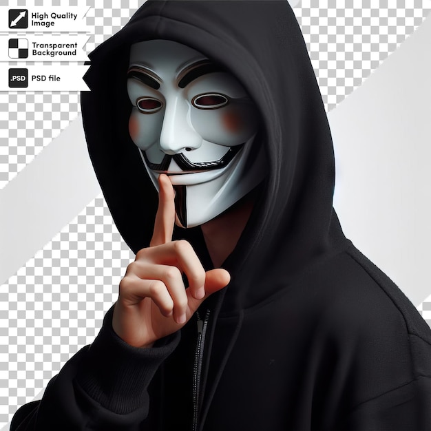 PSD psd man with anonymous mask on transparent background with editable mask layer