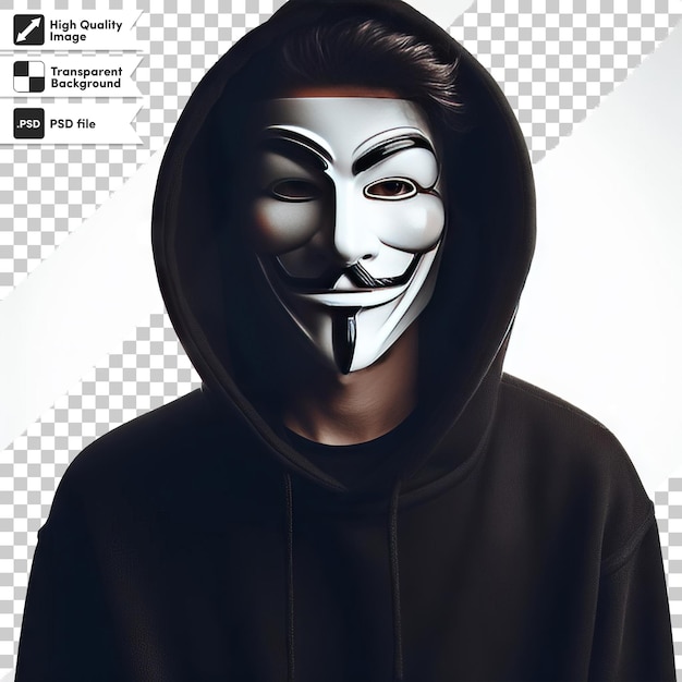 PSD psd man with anonymous mask on transparent background with editable mask layer
