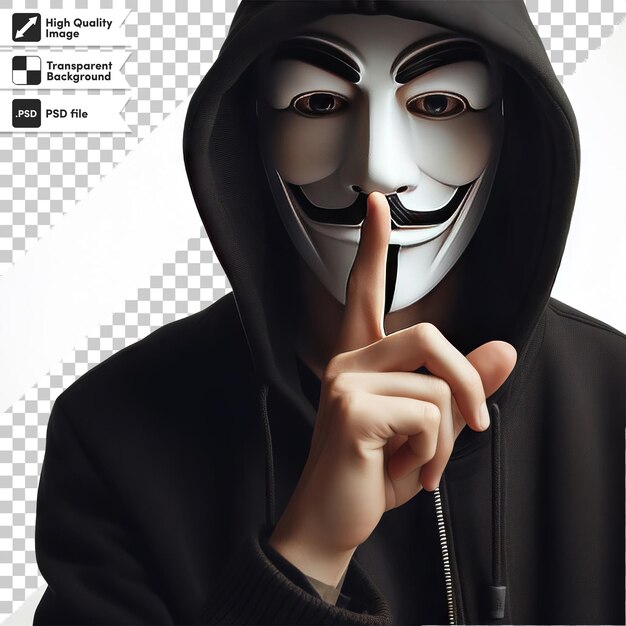 PSD psd man with anonymous mask on transparent background with editable mask layer