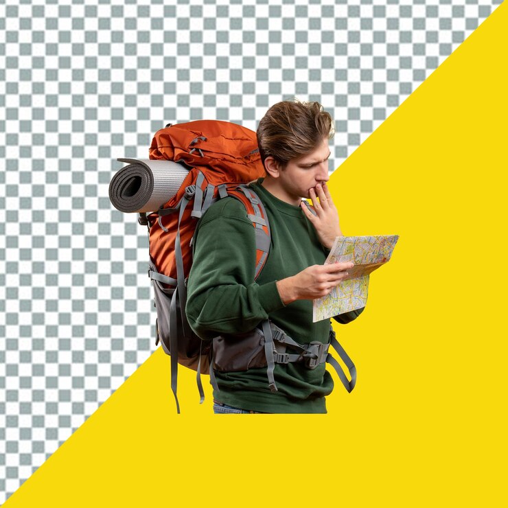 PSD psd man with a backpack and a map on his back transparent background