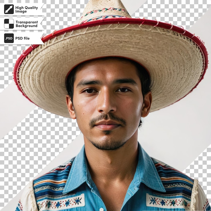 PSD psd man with sombrero on transparent background with editable mask layer