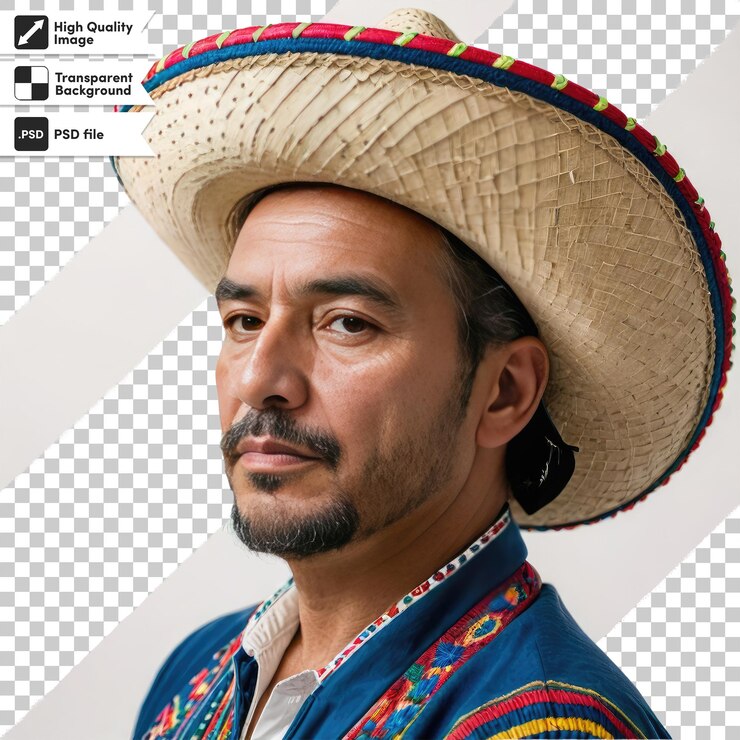 PSD psd man with sombrero on transparent background with editable mask layer