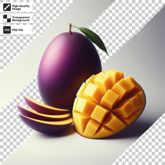 PSD mango fruit with slices of fruit on transparent background with editable mask layer