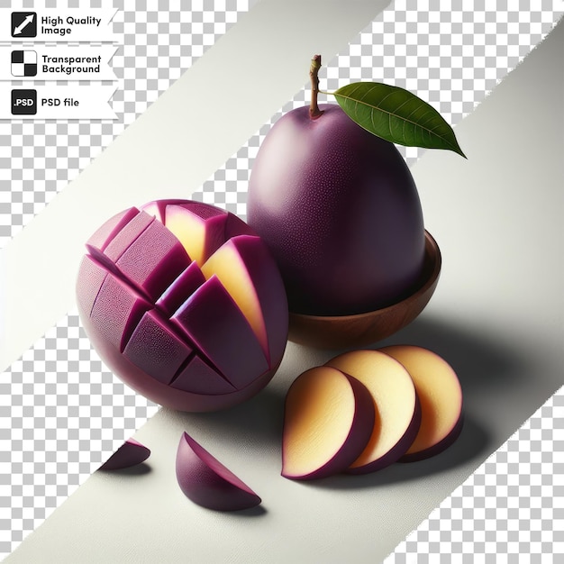 PSD psd mango fruit with slices of fruit on transparent background with editable mask layer