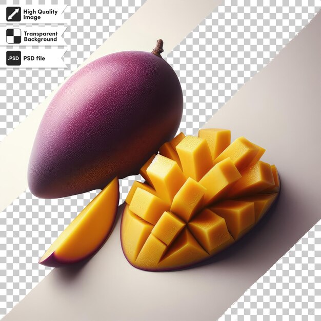 PSD psd mango fruit with slices of fruit on transparent background with editable mask layer