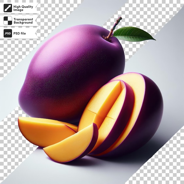 Psd mango fruit with slices of fruit on transparent background with editable mask layer