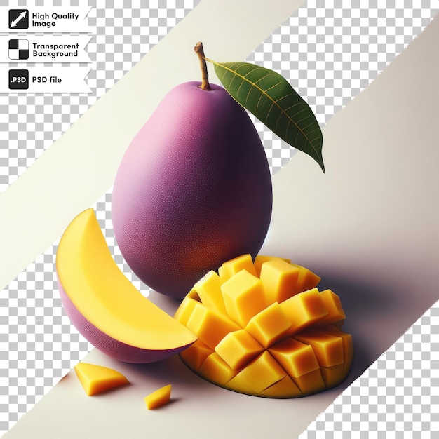 PSD frutta di mango psd con fette di frutta su sfondo trasparente con strato di maschera modificabile