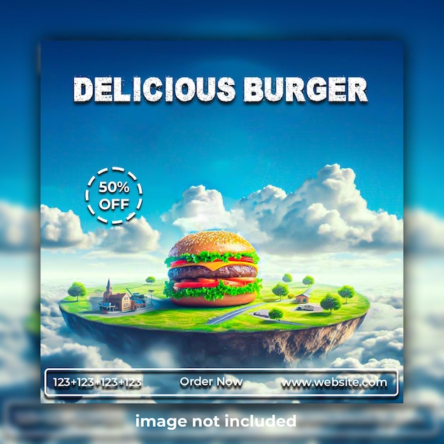 PSD 맛있는 버거 음식 소셜 미디어 홍보 및 배너 포스트 디자인 템플릿