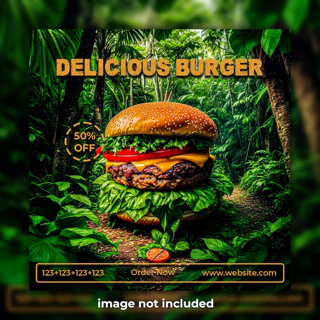 맛있는 버거 음식 소셜 미디어 홍보 및 배너 포스트 디자인 템플릿