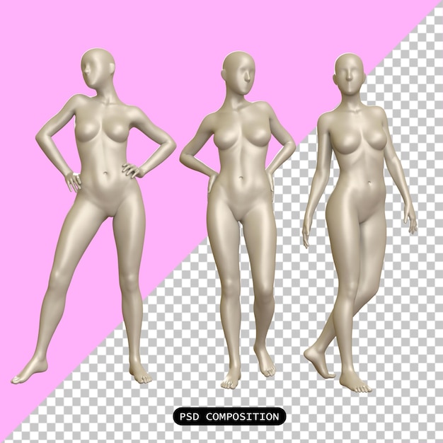 PSD psd mannequin manekina kobieta dla tkaniny mody izolowane 3d render ilustracja