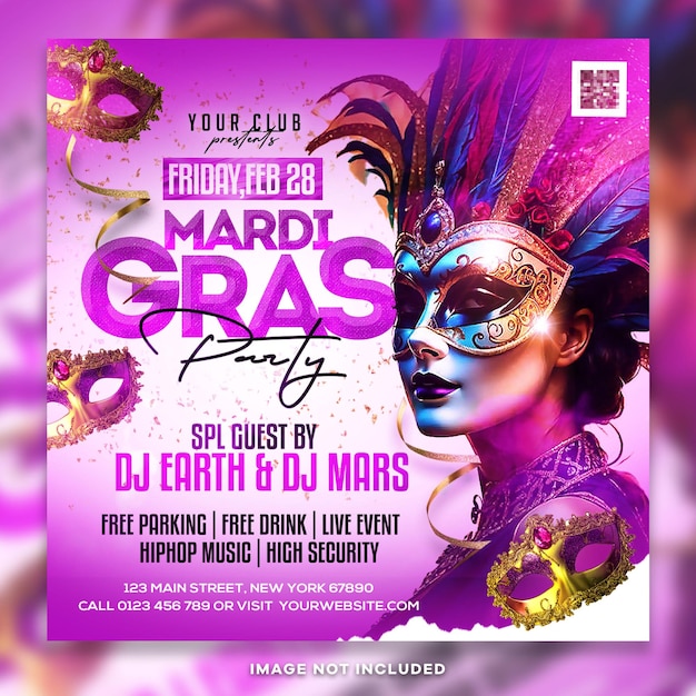 psd mardi gras event flyer and post design