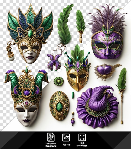 PSD psd mardi gras набор предметов маски перья перья бусинки бусинки и многое другое