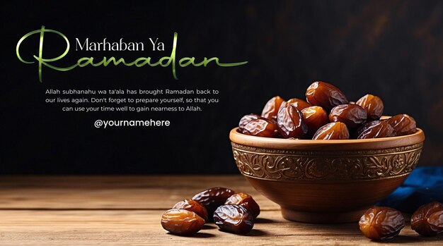 PSD psd marhaban ya ramadan banner template with dates for ramadan