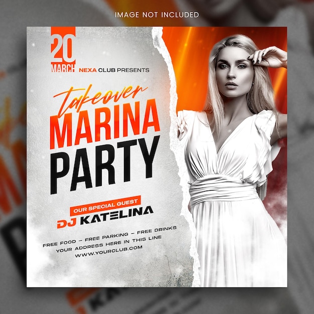 Psd marina night party night club flyer square flyer template