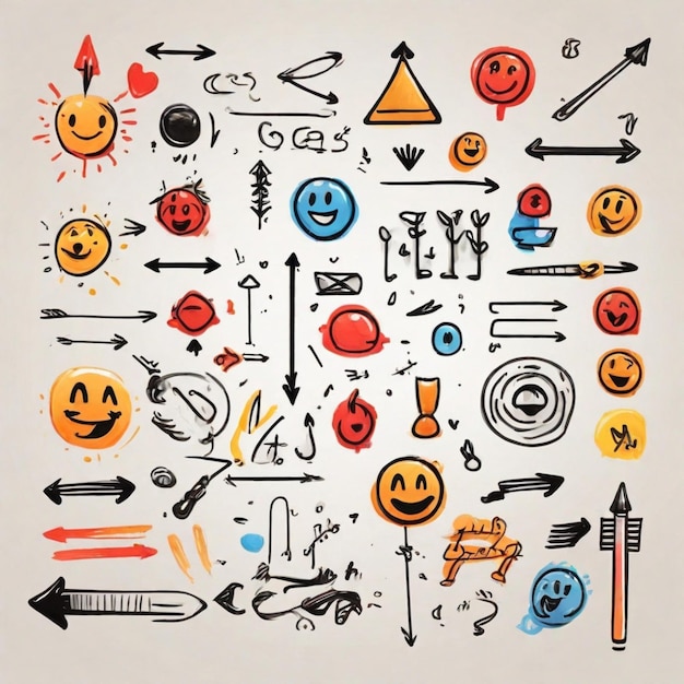 Psd Marker elements hand drawn arrows lines and emoji