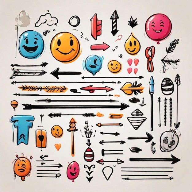 Psd Marker elements hand drawn arrows lines and emoji