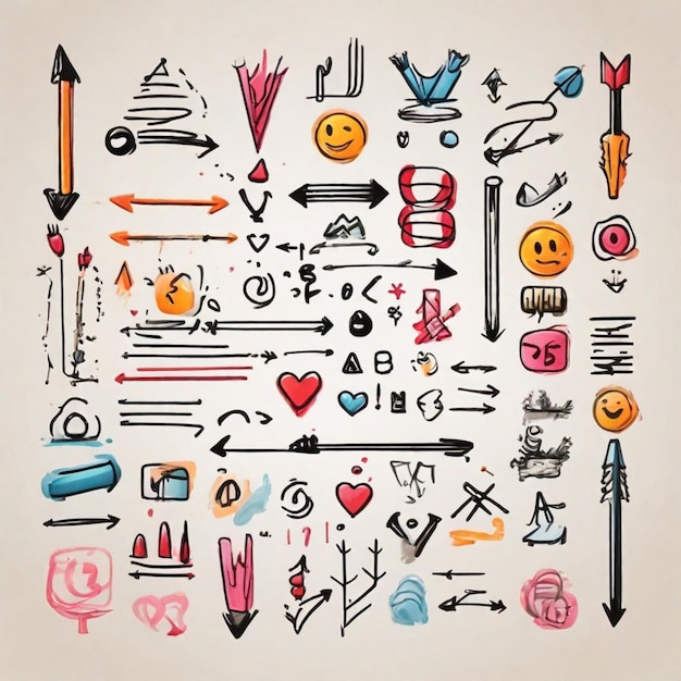 PSD psd marker elements hand drawn arrows lines and emoji