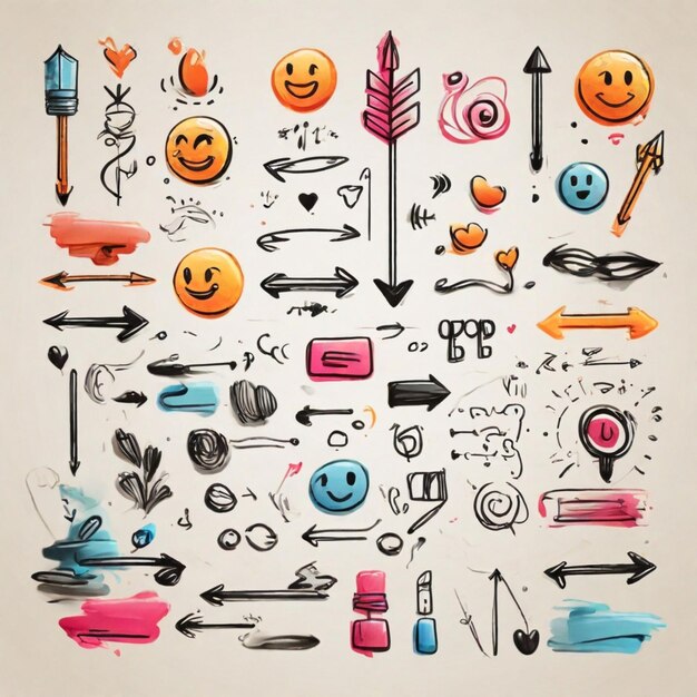 PSD psd marker elements hand drawn arrows lines and emoji