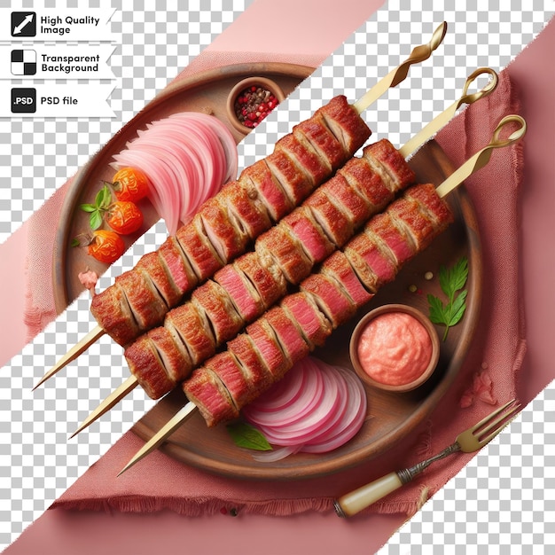 Psd meat and chicken on shish on transparent background