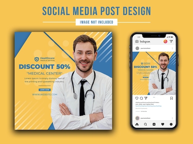 Psd progettazione del modello di post sui social media quadrati per l'assistenza sanitaria medica