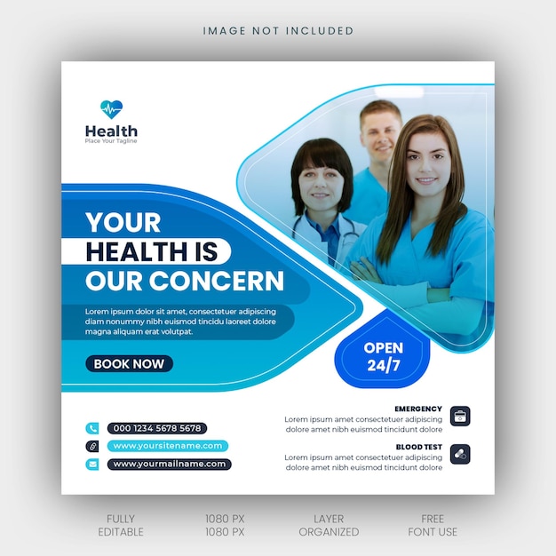 Psd medical poster design and healthcare for square social media post banner template