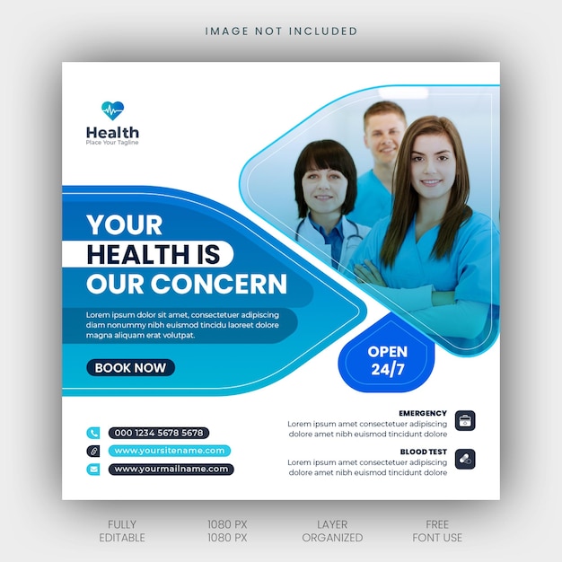 psd medical poster design and healthcare for square social media post banner template