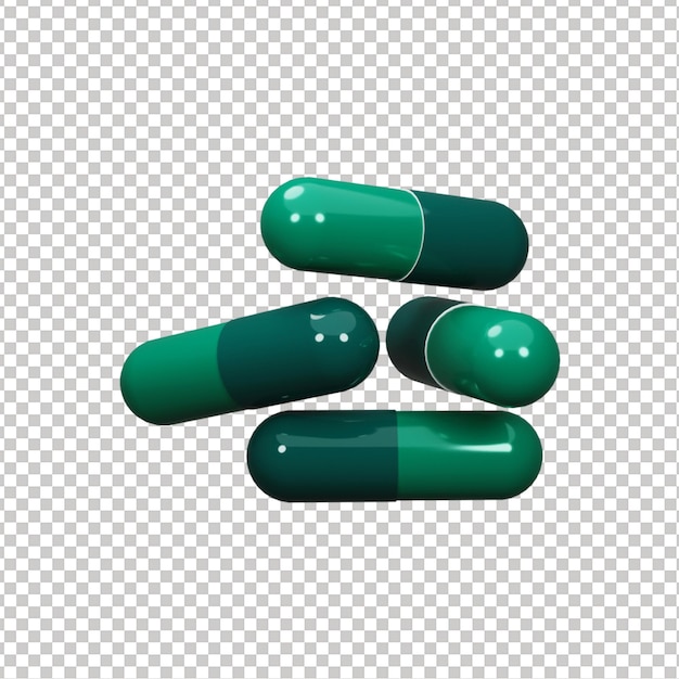 PSD Medicine pillen capsule stack 3D gerenderd met transparante achtergrond grafische elementen