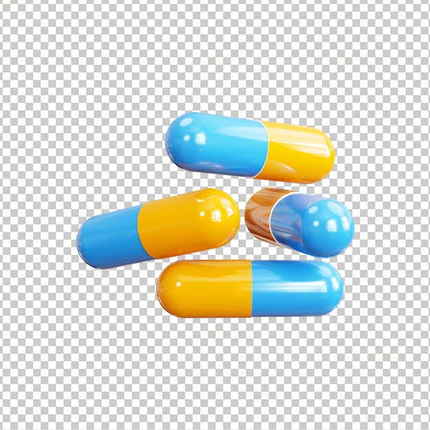 PSD Medicine pills capsule stack 3D rendered with transparent background graphics elements