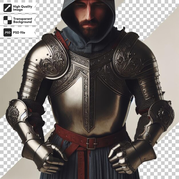 PSD psd medieval knight in armour on transparent background with editable mask layer