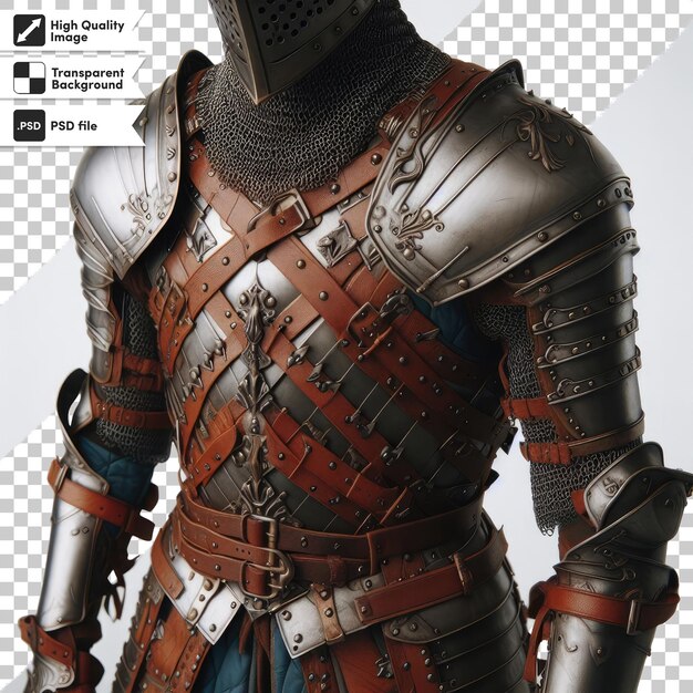 Psd medieval knight in armour on transparent background with editable mask layer