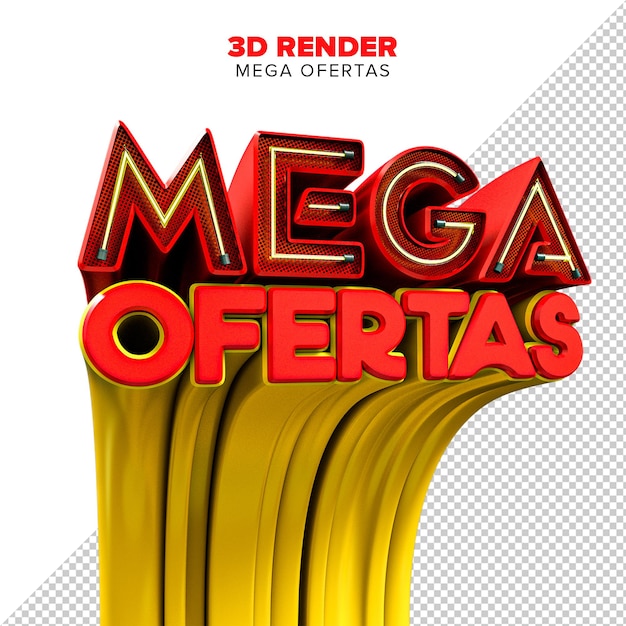 PSD psd mega oferta pieczęć renderowania 3d izolowana w przezroczystym tle w języku portugalskim