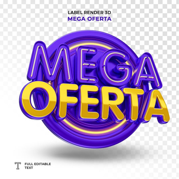 PSD Mega Offer 3d рендеринг марки изолирован на португальском языке на прозрачном фоне