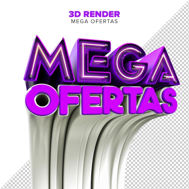 Psd mega offerta timbro di rendering 3d isolato su sfondo trasparente in portoghese