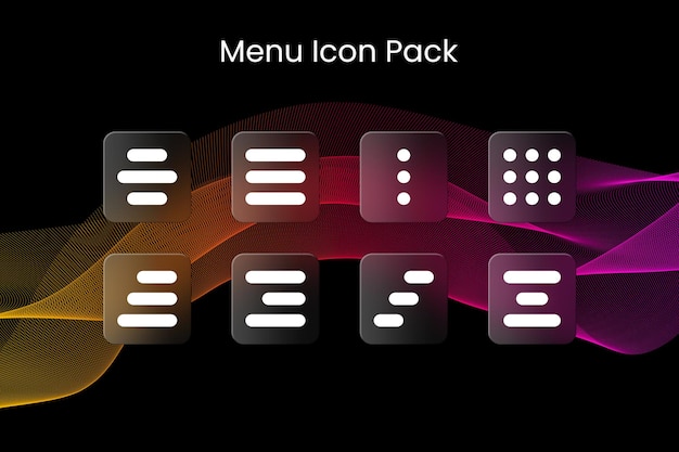PSD menu icon pack glassmorphism