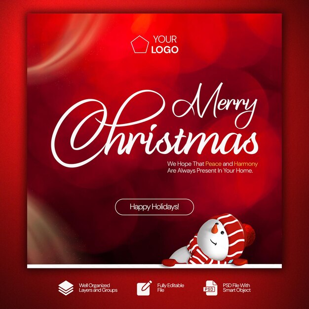 PSD psd 메리 크리스마스 카드 소셜 미디어 편집 가능한 psd