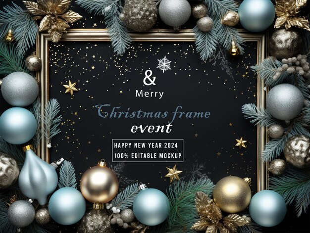 PSD psd merry christmas greeting in a frame background mockup