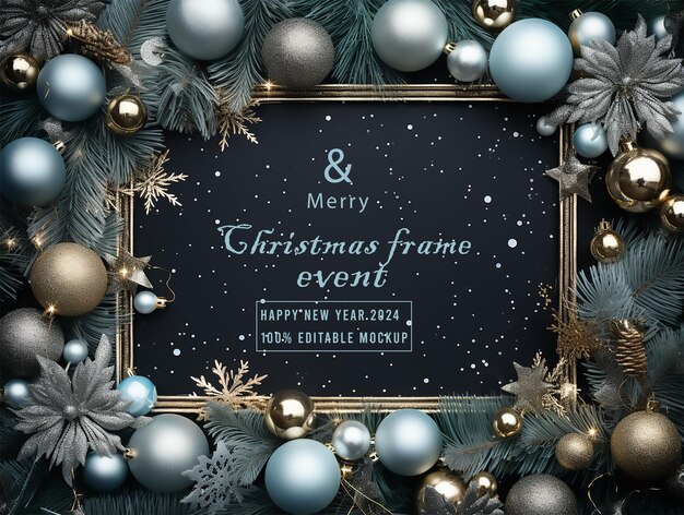 PSD psd merry christmas greeting in a frame background mockup