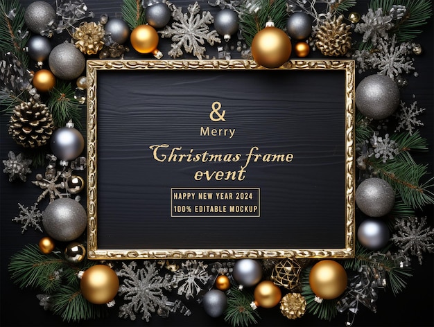 Psd merry christmas greeting in a frame background mockup