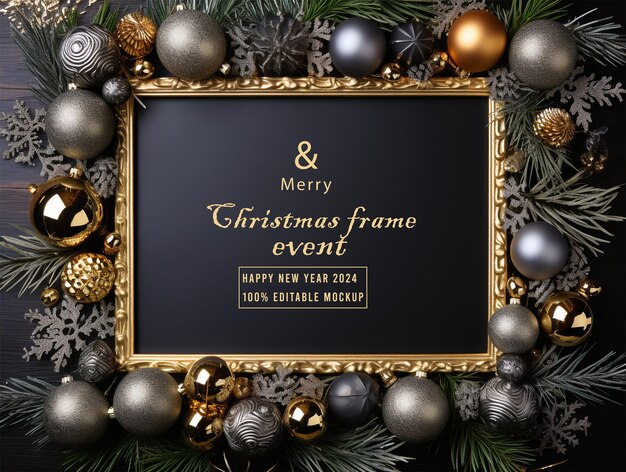 PSD psd merry christmas greeting in a frame background mockup