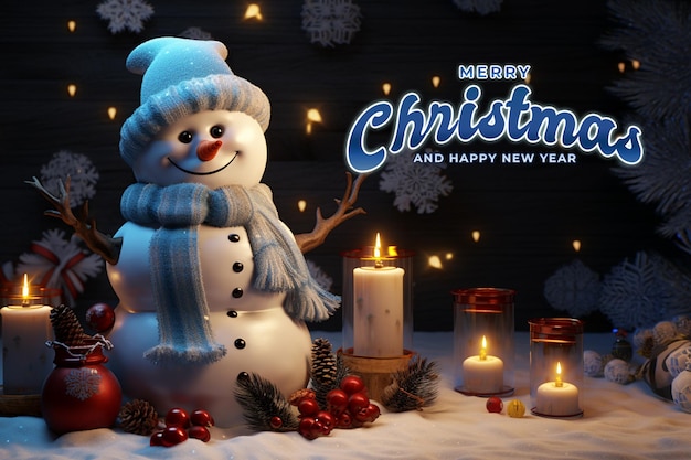 PSD merry christmas and happy new year banner template with blue background