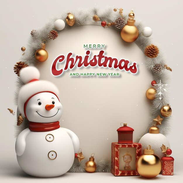 PSD merry christmas and happy new year banner template with white background