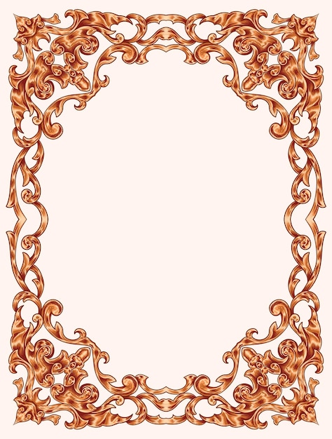 PSD met de hand getekende barokke rand met opvallende kleur en lijnkunst voor bruiloft of bruiloftsdecoratie