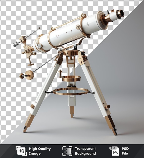 Psd met transparante realistische fotografische astronomische telescoop die in de verte kijkt