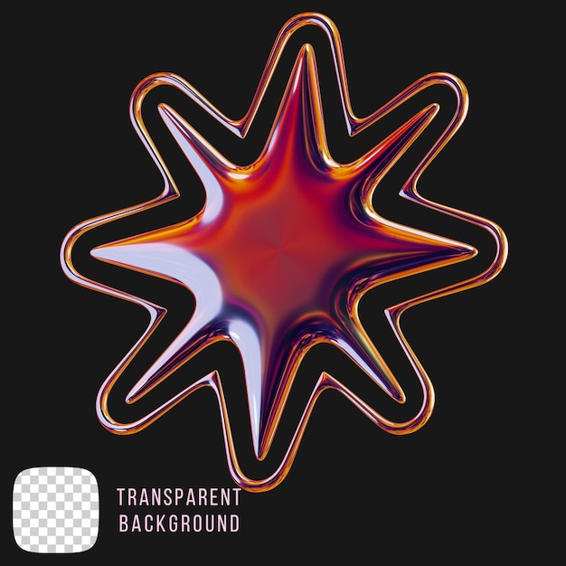 Psd metal y2k star abstract shape 3d rendering
