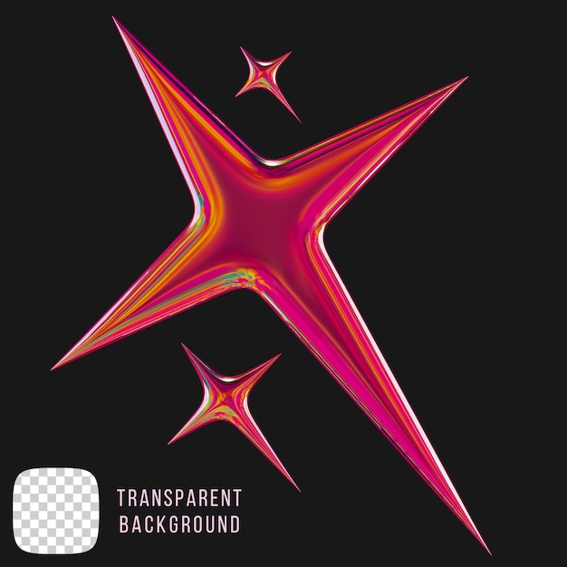 Psd metal y2k star abstract shape 3d rendering