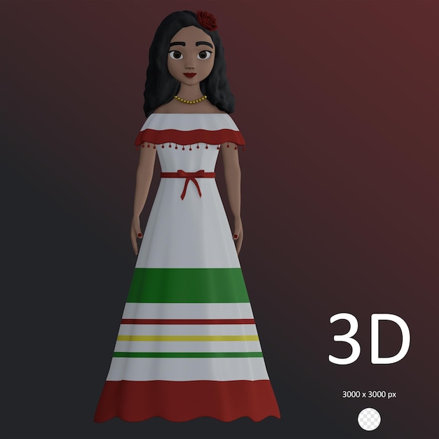 PSD psd ragazza messicana in abito tradizionale illustrazione 3d