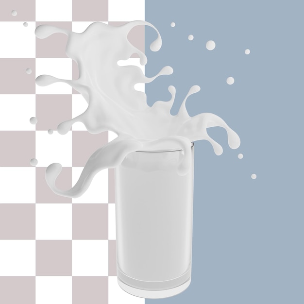 PSD psd milk in glass splash 3d rendering