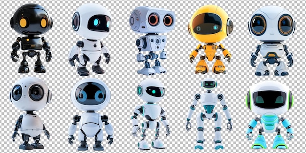 Psd mini cute robot set isolated on transparent background